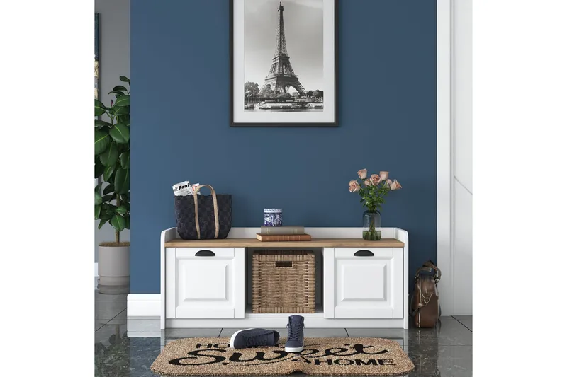 Caraway Skobänk 120x45 cm Vit/Brun - Hanah Home - Möbler - Stolar & fåtöljer - Sittbänk - Skobänk & skohylla med bänk