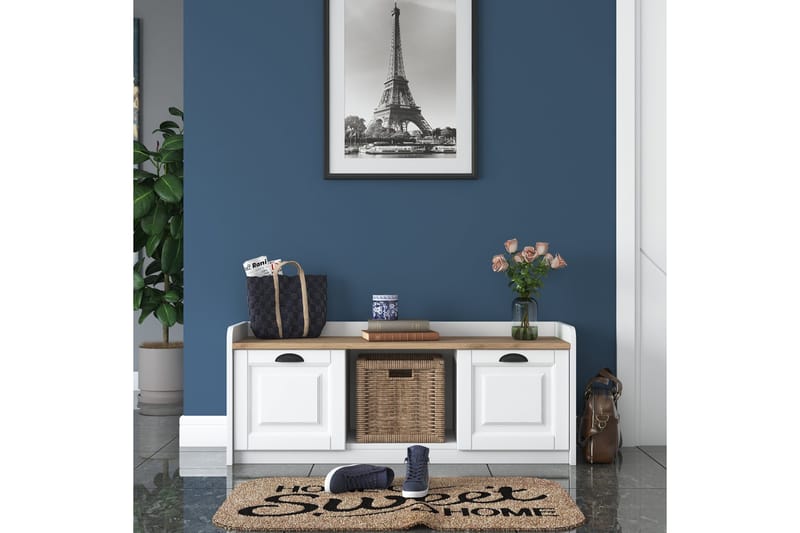 Caraway Skobänk 120x45 cm Vit/Brun - Hanah Home - Möbler - Stolar & fåtöljer - Sittbänk - Skobänk & skohylla med bänk