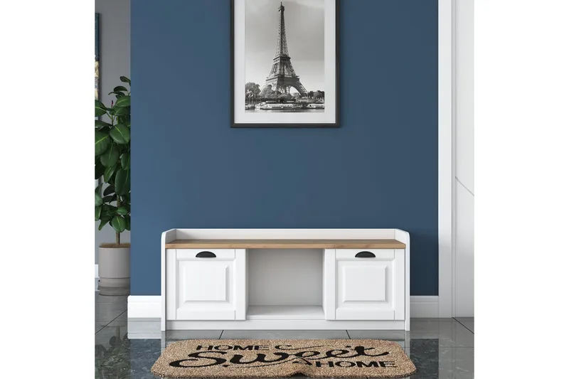 Caraway Skobänk 120x45 cm Vit/Brun - Hanah Home - Möbler - Stolar & fåtöljer - Sittbänk - Skobänk & skohylla med bänk