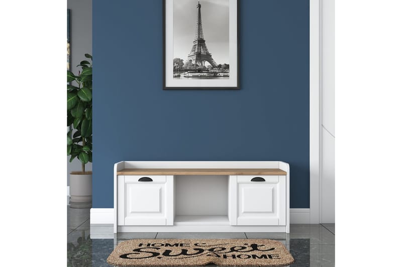 Caraway Skobänk 120x45 cm Vit/Brun - Hanah Home - Möbler - Stolar & fåtöljer - Sittbänk - Skobänk & skohylla med bänk