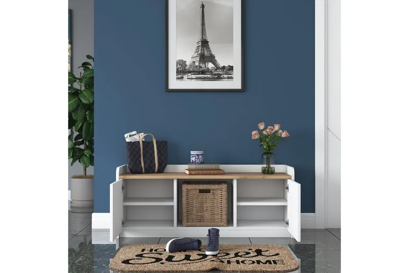 Caraway Skobänk 120x45 cm Vit/Brun - Hanah Home - Möbler - Stolar & fåtöljer - Sittbänk - Skobänk & skohylla med bänk