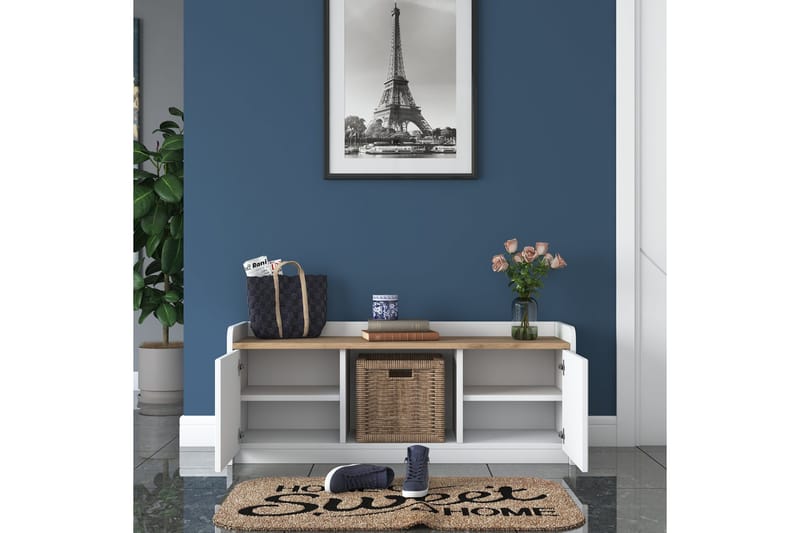 Caraway Skobänk 120x45 cm Vit/Brun - Hanah Home - Möbler - Stolar & fåtöljer - Sittbänk - Skobänk & skohylla med bänk