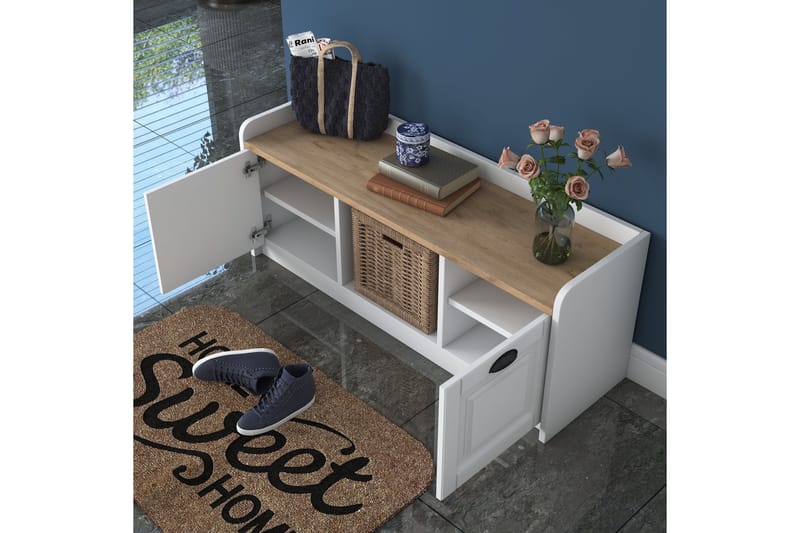 Caraway Skobänk 120x45 cm Vit/Brun - Hanah Home - Möbler - Stolar & fåtöljer - Sittbänk - Skobänk & skohylla med bänk