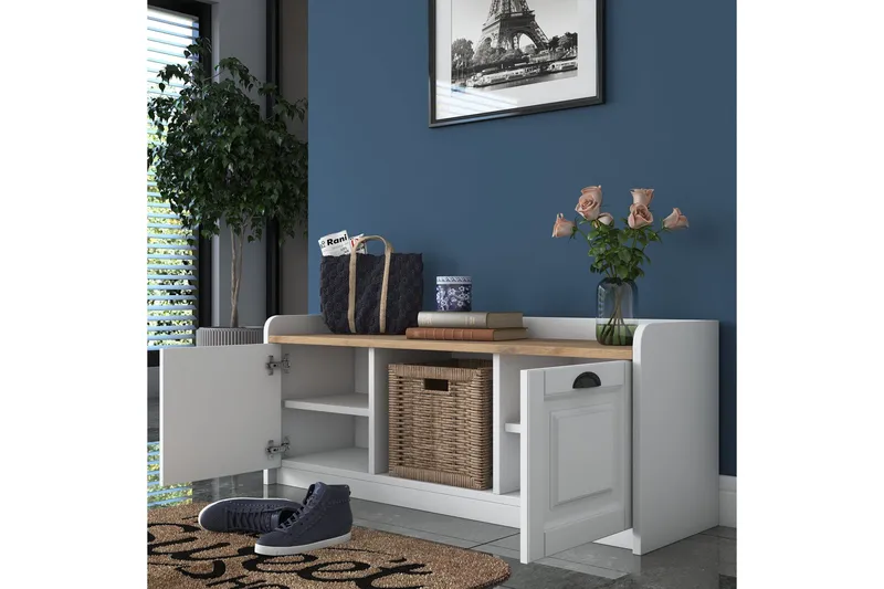 Caraway Skobänk 120x45 cm Vit/Brun - Hanah Home - Möbler - Stolar & fåtöljer - Sittbänk - Skobänk & skohylla med bänk