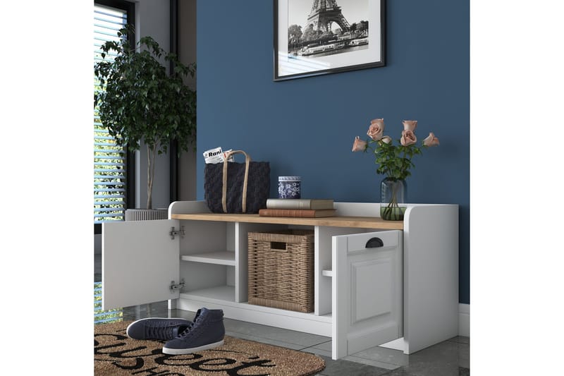 Caraway Skobänk 120x45 cm Vit/Brun - Hanah Home - Möbler - Stolar & fåtöljer - Sittbänk - Skobänk & skohylla med bänk
