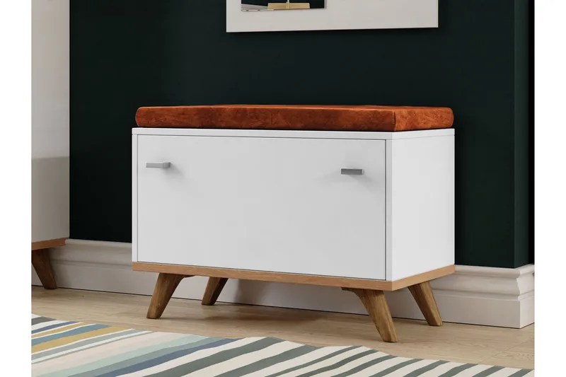Cheshunt Sittbänk med förvaring - Vit/Ek - Möbler - Stolar & fåtöljer - Sittbänk - Hallbänk - Hallbänk med förvaring