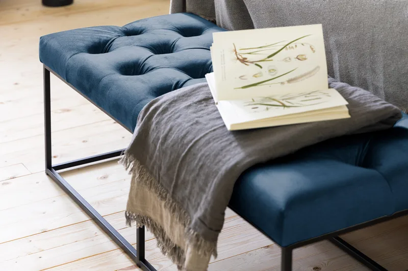 Ella Sittbänk 120cm Djuphäftad - Blå/Sammet - Möbler - Stolar & fåtöljer - Sittbänk - Hallbänk