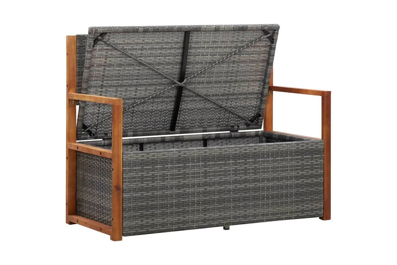 Förvaringsbänk 110 cm konstrotting och massivt akaciaträ grå - Grå - Möbler - Stolar & fåtöljer - Sittbänk - Sittbänk med förvaring