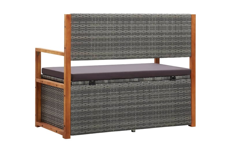 Förvaringsbänk 110 cm konstrotting och massivt akaciaträ grå - Grå - Möbler - Stolar & fåtöljer - Sittbänk - Sittbänk med förvaring