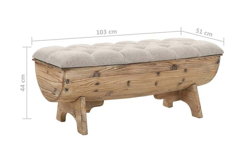 Förvaringsbänk massivt trä och tyg 103x51x44 cm - Vit - Möbler - Stolar & fåtöljer - Sittbänk - Hallbänk - Hallbänk med förvaring
