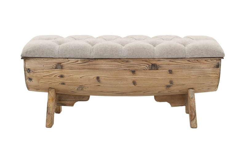 Förvaringsbänk massivt trä och tyg 103x51x44 cm - Vit - Möbler - Stolar & fåtöljer - Sittbänk - Hallbänk - Hallbänk med förvaring