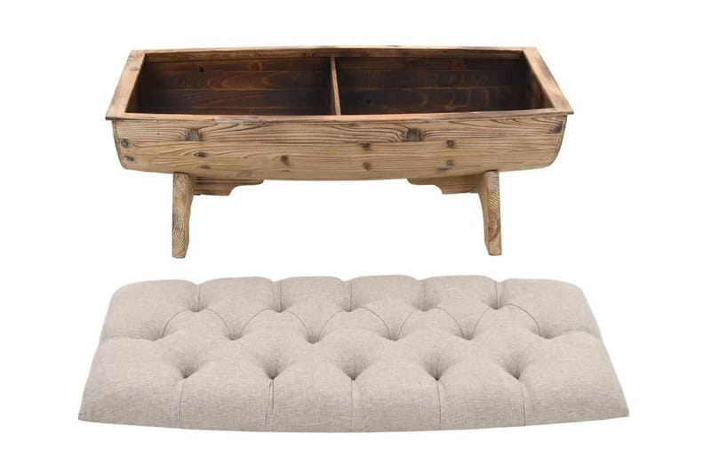Förvaringsbänk massivt trä och tyg 103x51x44 cm - Vit - Möbler - Stolar & fåtöljer - Sittbänk - Hallbänk - Hallbänk med förvaring