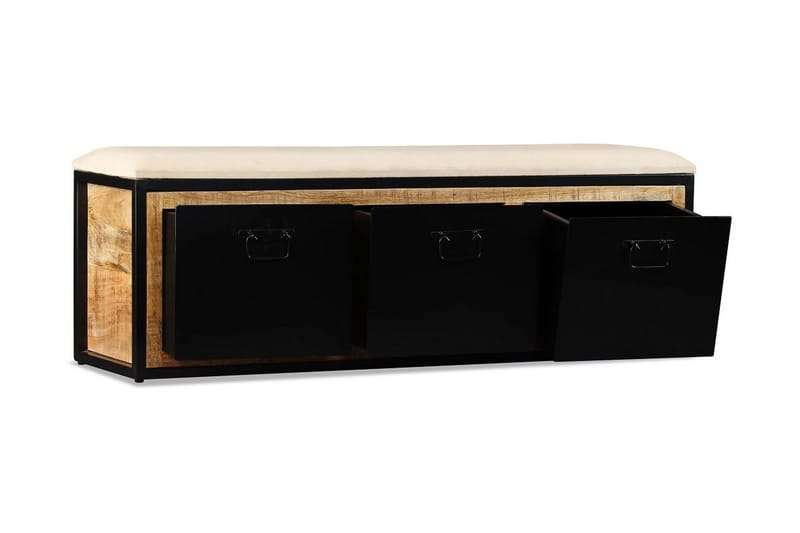 Förvaringsbänk med 3 lådor massivt mangoträ 120x30x40 cm - Svart - Möbler - Stolar & fåtöljer - Sittbänk - Hallbänk - Hallbänk med förvaring