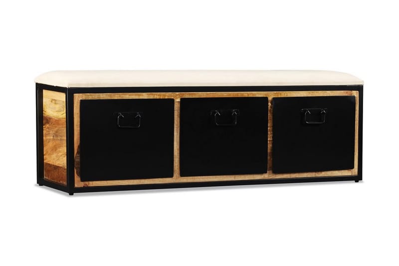 Förvaringsbänk med 3 lådor massivt mangoträ 120x30x40 cm - Svart - Möbler - Stolar & fåtöljer - Sittbänk - Hallbänk - Hallbänk med förvaring