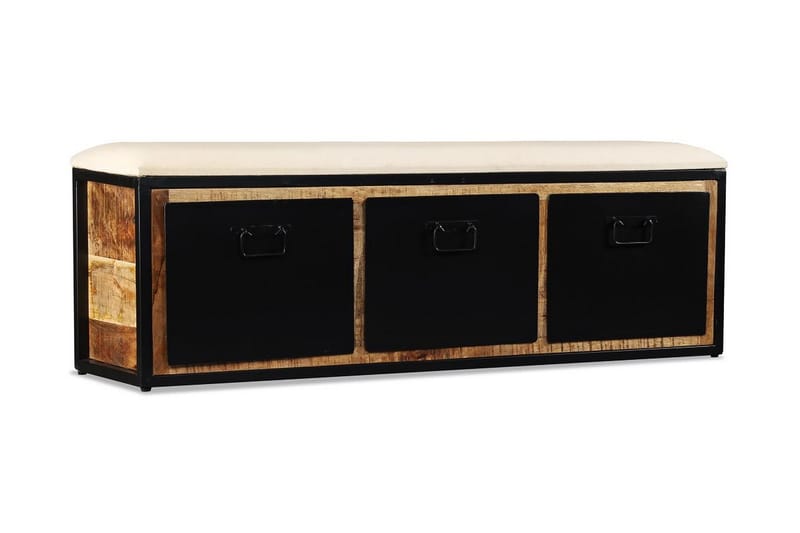 Förvaringsbänk med 3 lådor massivt mangoträ 120x30x40 cm - Svart - Möbler - Stolar & fåtöljer - Sittbänk - Hallbänk - Hallbänk med förvaring