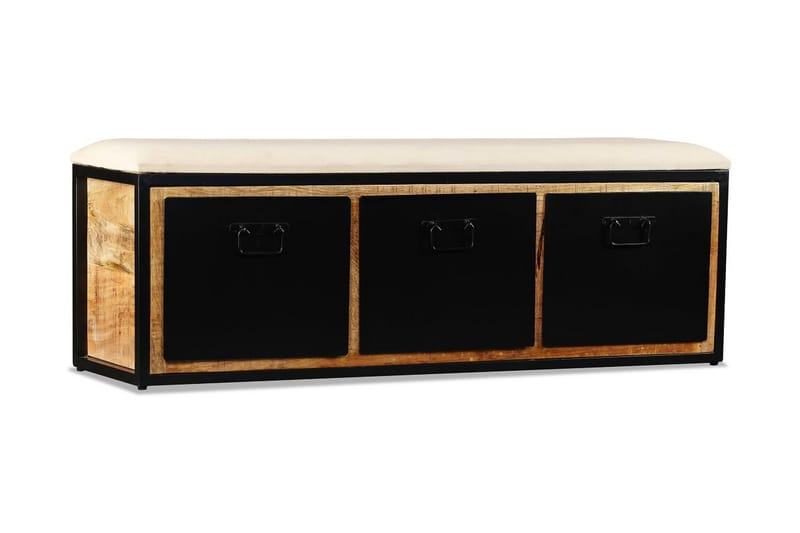 Förvaringsbänk med 3 lådor massivt mangoträ 120x30x40 cm - Svart - Möbler - Stolar & fåtöljer - Sittbänk - Hallbänk - Hallbänk med förvaring