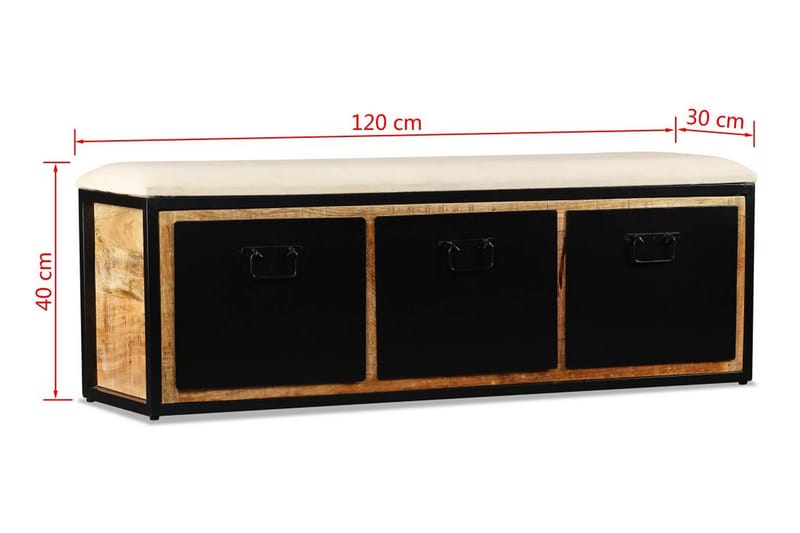Förvaringsbänk med 3 lådor massivt mangoträ 120x30x40 cm - Svart - Möbler - Stolar & fåtöljer - Sittbänk - Hallbänk - Hallbänk med förvaring