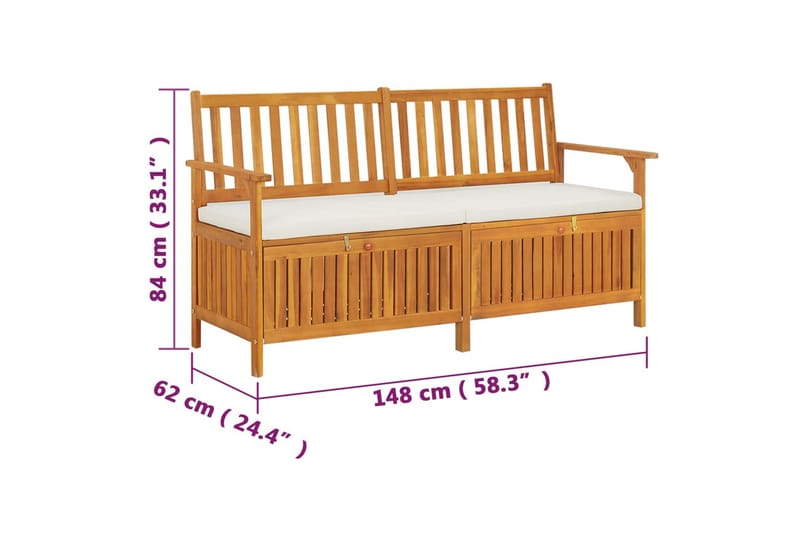 Förvaringsbänk med dyna 148 cm massivt akaciaträ - Brun - Sittbänk - Bänk med ryggstöd