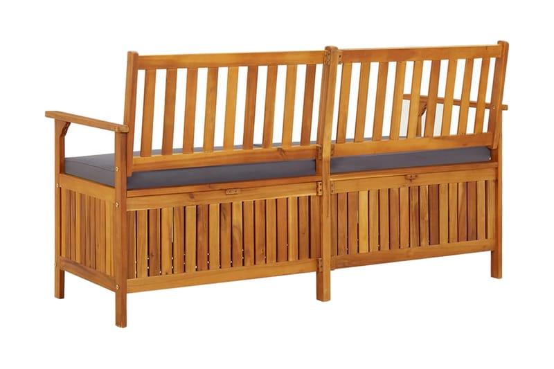 Förvaringsbänk med dyna 148 cm massivt akaciaträ - Grå - Möbler - Stolar & fåtöljer - Sittbänk