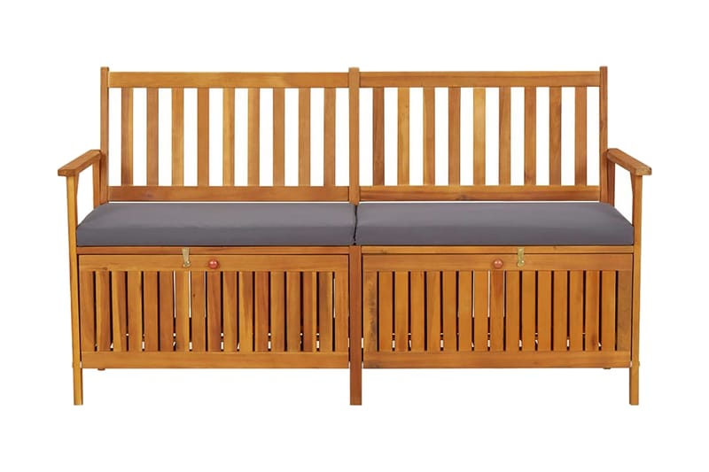 Förvaringsbänk med dyna 148 cm massivt akaciaträ - Grå - Möbler - Stolar & fåtöljer - Sittbänk