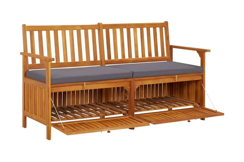 Förvaringsbänk med dyna 148 cm massivt akaciaträ - Grå - Möbler - Stolar & fåtöljer - Sittbänk