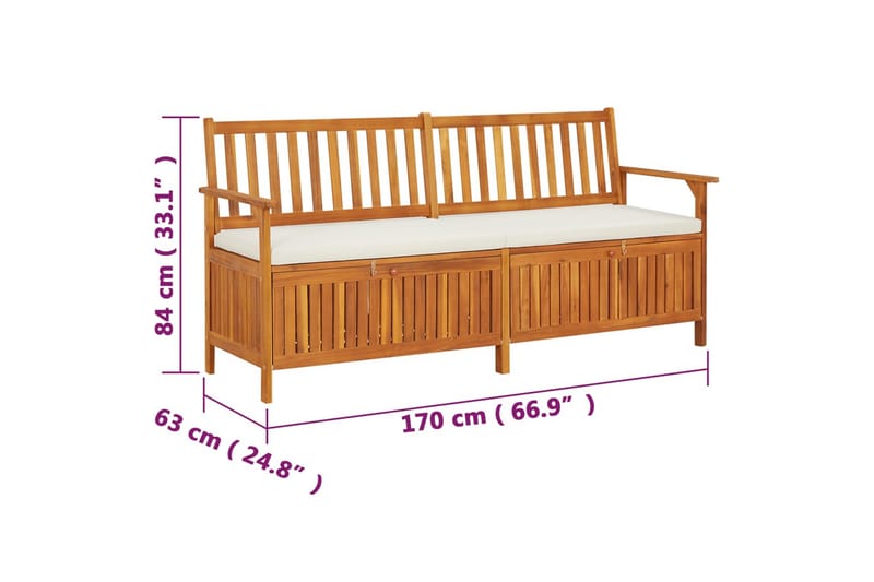 Förvaringsbänk med dyna 170 cm massivt akaciaträ - Brun - Sittbänk - Bänk med ryggstöd