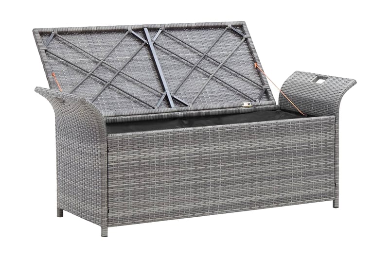 Förvaringsbänk med dyna grå 138 cm konstrotting - Grå - Möbler - Stolar & fåtöljer - Sittbänk - Hallbänk - Hallbänk med förvaring