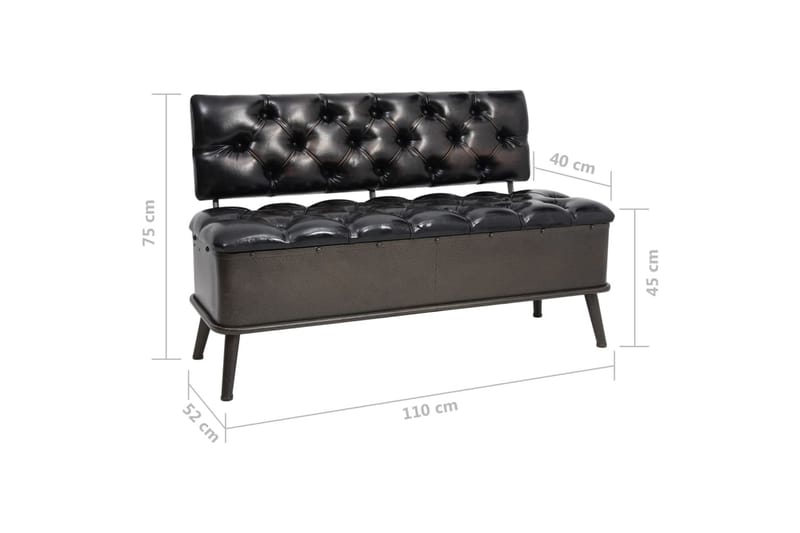 Förvaringsbänk med ryggstöd 110 cm svart konstläder - Svart - Möbler - Stolar & fåtöljer - Sittbänk - Sittbänk med förvaring