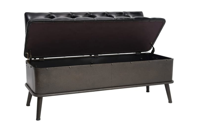 Förvaringsbänk med ryggstöd 110 cm svart konstläder - Svart - Möbler - Stolar & fåtöljer - Sittbänk - Sittbänk med förvaring