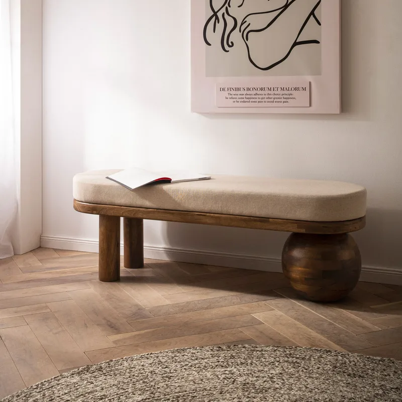 Fenira Bänk 140 cm - beige och varm mörkbrun - Möbler - Stolar & fåtöljer - Sittbänk - Hallbänk