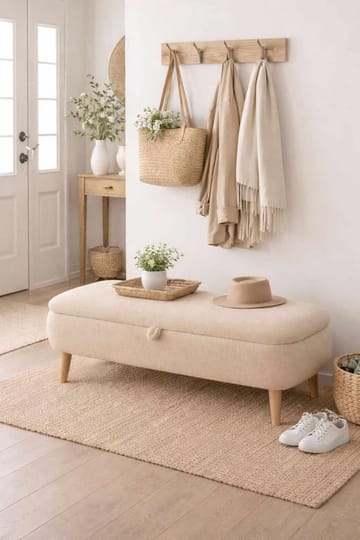 Elvaris Bänk 90x45x30 cm - Beige - Möbler - Stolar & fåtöljer - Sittbänk - Hallbänk - Hallbänk med förvaring