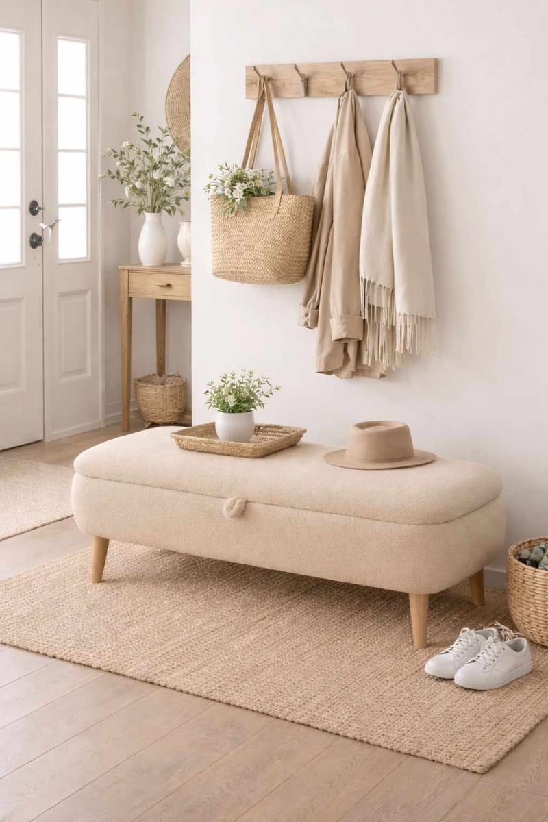 Elvaris Bänk 90x45x30 cm - Beige - Möbler - Stolar & fåtöljer - Sittbänk - Hallbänk - Hallbänk med förvaring