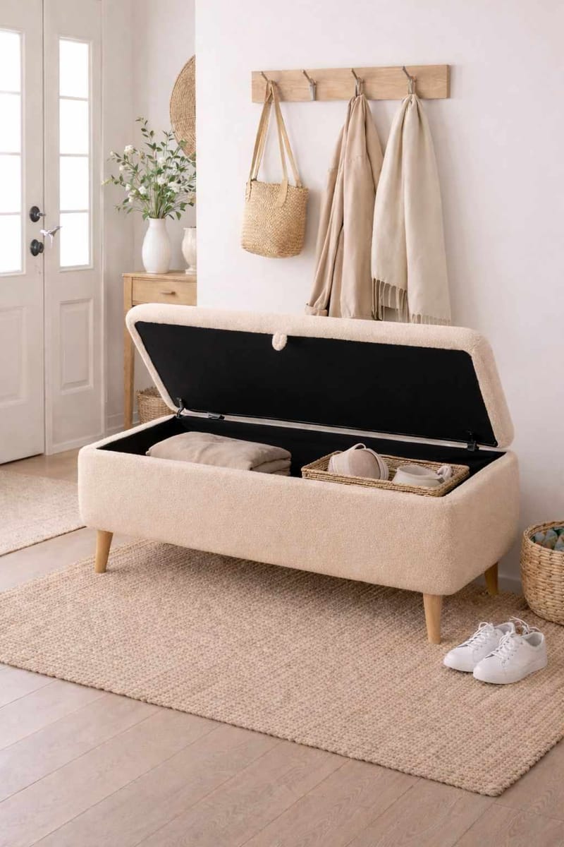 Elvaris Bänk 90x45x30 cm - Beige - Möbler - Stolar & fåtöljer - Sittbänk - Hallbänk - Hallbänk med förvaring