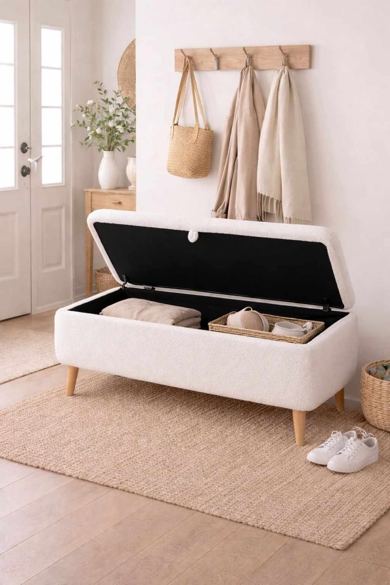 Elvaris Bänk 90x45x30 cm - Vit - Möbler - Stolar & fåtöljer - Sittbänk - Hallbänk - Hallbänk med förvaring
