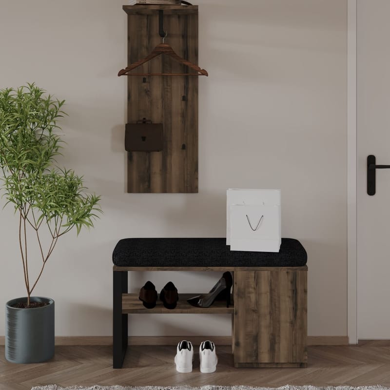 Uniqo Hallställsset 35x90x35 cm - Antik valnöt - Möbler - Stolar & fåtöljer - Sittbänk - Hallbänk - Hallbänk med förvaring