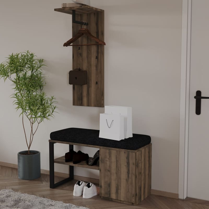 Uniqo Hallställsset 35x90x35 cm - Antik valnöt - Möbler - Stolar & fåtöljer - Sittbänk - Hallbänk - Hallbänk med förvaring