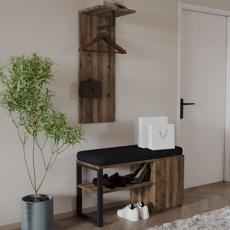 Uniqo Hallställsset 35x90x35 cm - Antik valnöt - Möbler - Stolar & fåtöljer - Sittbänk - Hallbänk - Hallbänk med förvaring