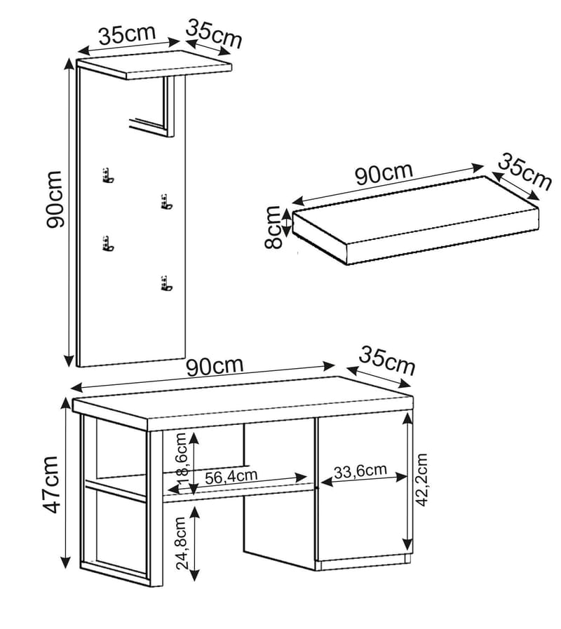 Uniqo Hallställsset 35x90x35 cm - Antracit - Möbler - Stolar & fåtöljer - Sittbänk - Hallbänk - Hallbänk med förvaring