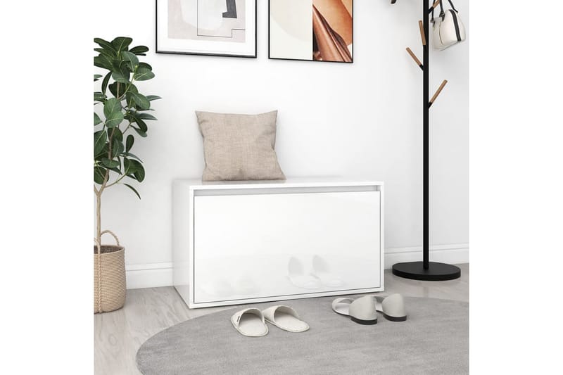 Hallbänk vit högglans 80x40x45 cm spånskiva - Vit - Möbler - Stolar & fåtöljer - Sittbänk - Hallbänk - Hallbänk med förvaring