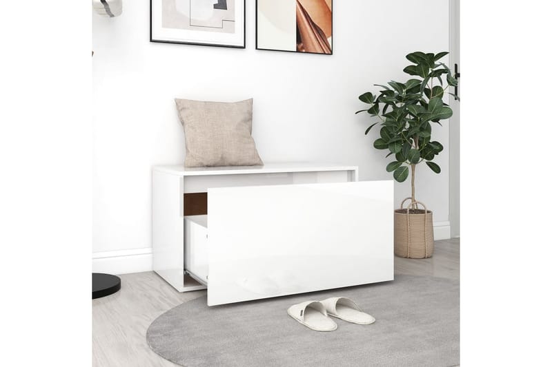 Hallbänk vit högglans 80x40x45 cm spånskiva - Vit - Möbler - Stolar & fåtöljer - Sittbänk - Hallbänk - Hallbänk med förvaring