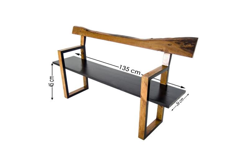 Harrouch Sittbänk 135 cm - Valnöt/Brun/Mörkbrun/Svart - Sittbänk - Bänk med ryggstöd