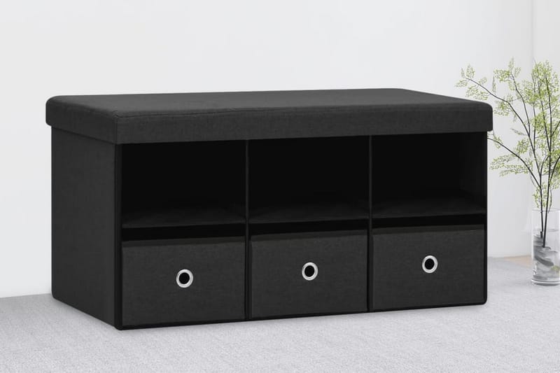 Hopfällbar förvaringsbänk svart 76x38x38 cm konstlinne - Svart - Möbler - Stolar & fåtöljer - Sittbänk - Skobänk & skohylla med bänk