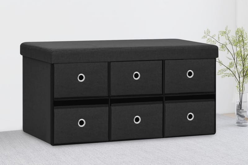 Hopfällbar förvaringsbänk svart 76x38x38 cm konstlinne - Svart - Möbler - Stolar & fåtöljer - Sittbänk - Skobänk & skohylla med bänk