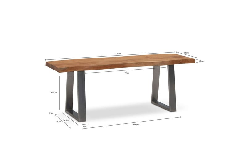 Kapprumsbänk Wohnling Massivt Akaciaträ 120 cm Träkant Hall Silver, Raka Löpare - Silver, Raka Löpare - Möbler - Stolar & fåtöljer - Sittbänk - Hallbänk