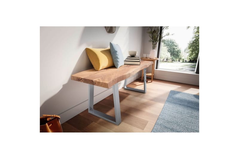 Kapprumsbänk Wohnling Massivt Akaciaträ 120 cm Träkant Hall Silver, Raka Löpare - Silver, Raka Löpare - Möbler - Stolar & fåtöljer - Sittbänk - Hallbänk