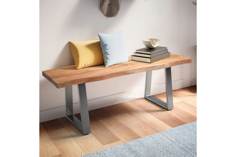 Kapprumsbänk Wohnling Massivt Akaciaträ 120 cm Träkant Hall Silver, Raka Löpare - Silver, Raka Löpare - Möbler - Stolar & fåtöljer - Sittbänk - Hallbänk