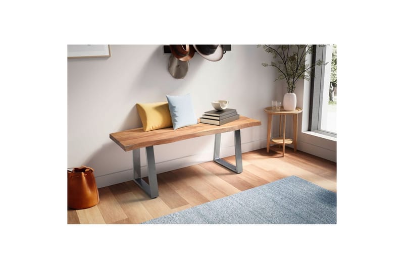 Kapprumsbänk Wohnling Massivt Akaciaträ 120 cm Träkant Hall Silver, Raka Löpare - Silver, Raka Löpare - Möbler - Stolar & fåtöljer - Sittbänk - Hallbänk