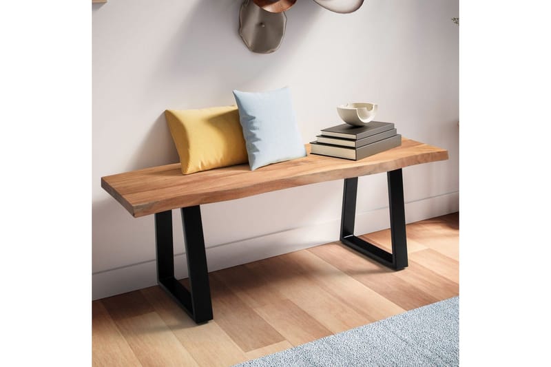 Kapprumsbänk Wohnling Massivt Akaciaträ 120 cm Träkant Hall Svart, Raka Löpningar - Svart, Raka Löpningar - Möbler - Stolar & fåtöljer - Sittbänk - Hallbänk