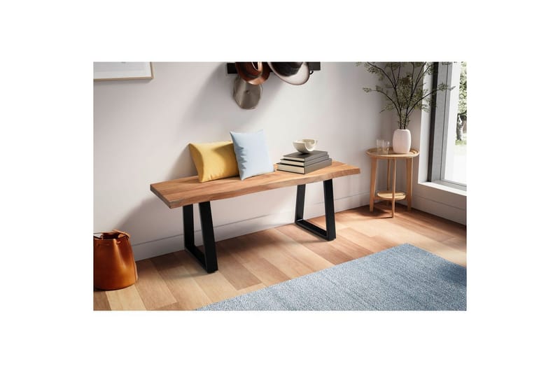 Kapprumsbänk Wohnling Massivt Akaciaträ 120 cm Träkant Hall Svart, Raka Löpningar - Svart, Raka Löpningar - Möbler - Stolar & fåtöljer - Sittbänk - Hallbänk