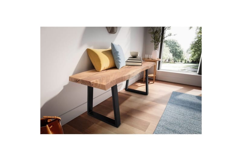 Kapprumsbänk Wohnling Massivt Akaciaträ 120 cm Träkant Hall Svart, Raka Löpningar - Svart, Raka Löpningar - Möbler - Stolar & fåtöljer - Sittbänk - Hallbänk